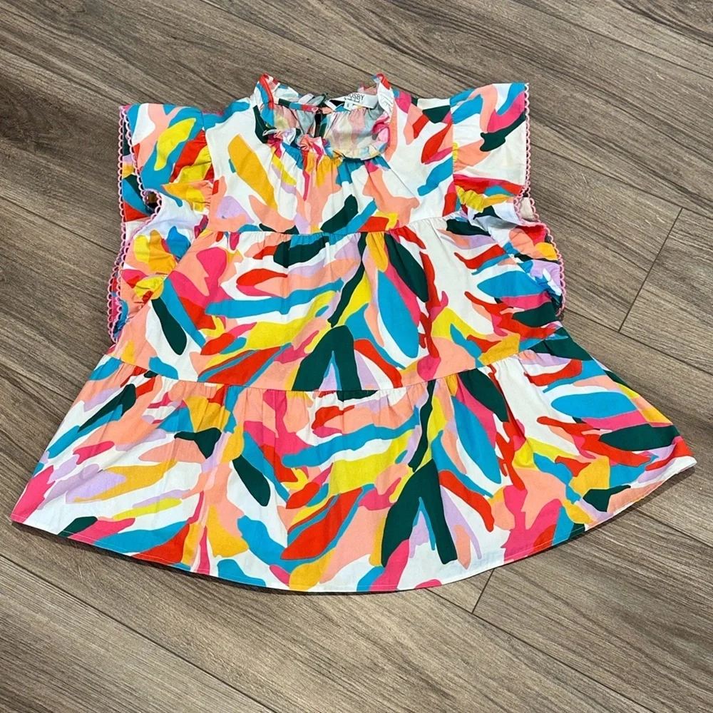 CROSBY by Mollie Burch Blakely Multicolored Ruffle Peplum Top Size Small